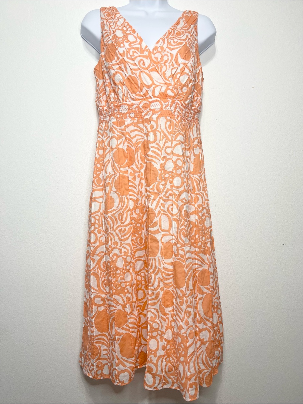 Anne Klein Cotton Orange and White Printed Midi Dress PTP 18” EUC